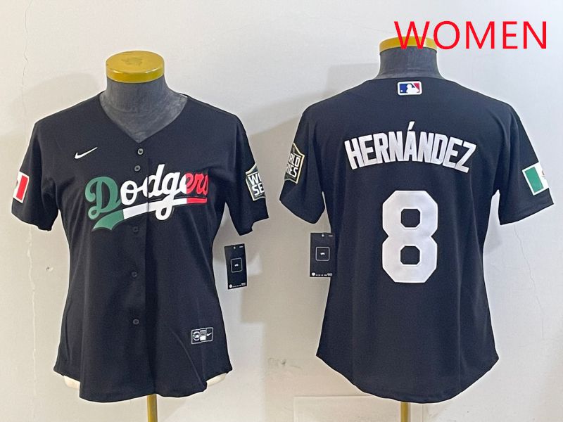 Women Los Angeles Dodgers 8 Hernandez Black Game 2025 Nike MLB Jersey style 403